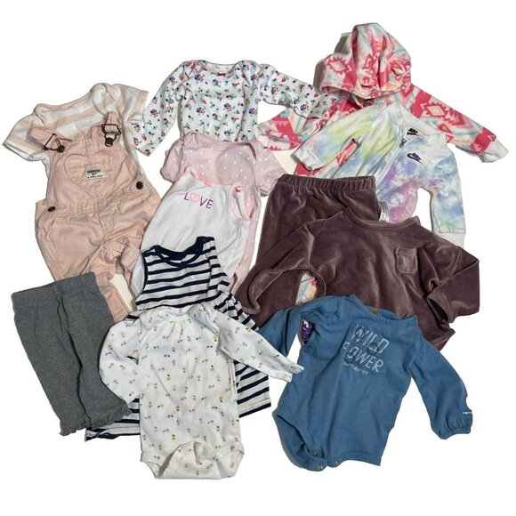 Baby Girl Clothes Lot 13 Pc Bundle Dresses Bodysuits Sleeper Shoes Hair Tie 0-6M - Picture 1 of 11